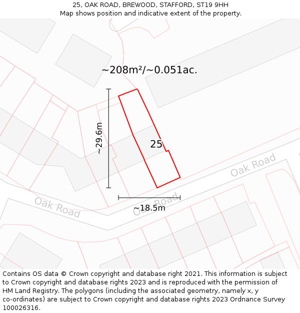 25, OAK ROAD, BREWOOD, STAFFORD, ST19 9HH: Plot and title map