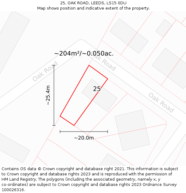 25, OAK ROAD, LEEDS, LS15 0DU: Plot and title map