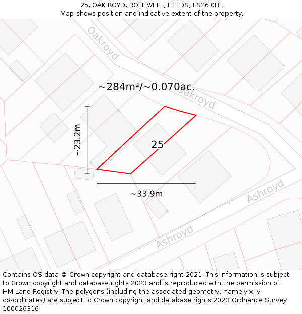 25, OAK ROYD, ROTHWELL, LEEDS, LS26 0BL: Plot and title map