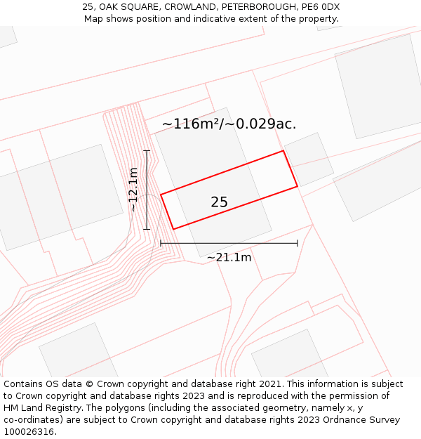 25, OAK SQUARE, CROWLAND, PETERBOROUGH, PE6 0DX: Plot and title map