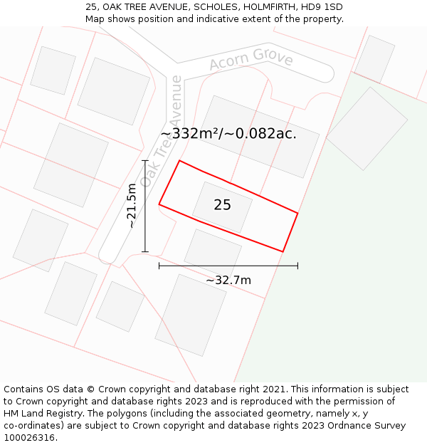 25, OAK TREE AVENUE, SCHOLES, HOLMFIRTH, HD9 1SD: Plot and title map