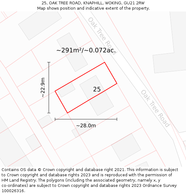 25, OAK TREE ROAD, KNAPHILL, WOKING, GU21 2RW: Plot and title map
