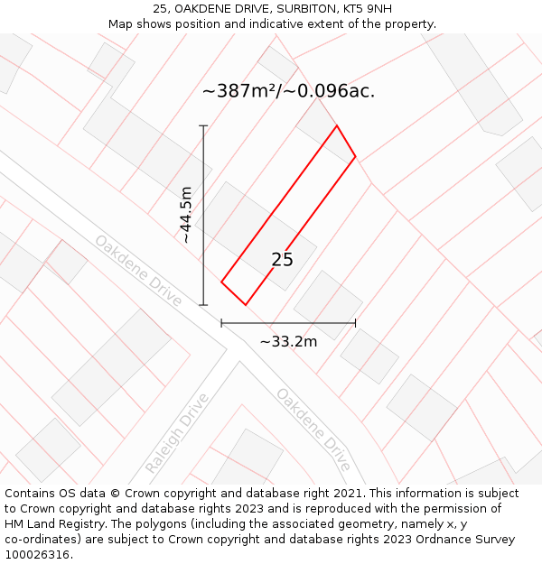 25, OAKDENE DRIVE, SURBITON, KT5 9NH: Plot and title map