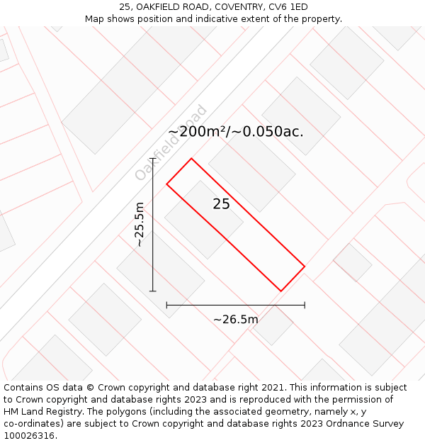 25, OAKFIELD ROAD, COVENTRY, CV6 1ED: Plot and title map