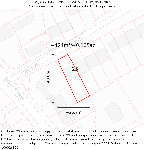 25, OAKLEAZE, MINETY, MALMESBURY, SN16 9RD: Plot and title map