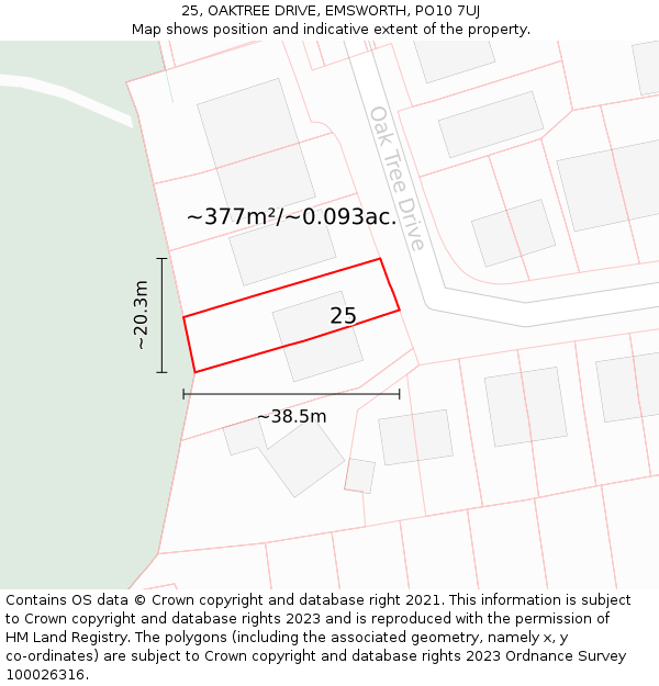 25, OAKTREE DRIVE, EMSWORTH, PO10 7UJ: Plot and title map