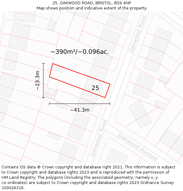 25, OAKWOOD ROAD, BRISTOL, BS9 4NP: Plot and title map