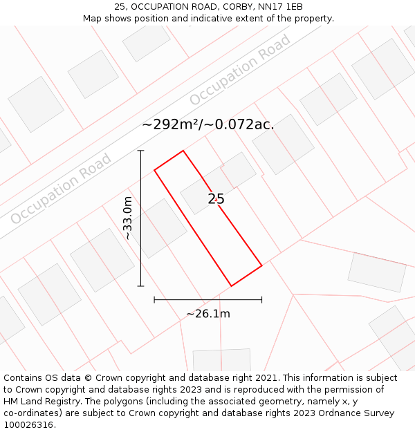 25, OCCUPATION ROAD, CORBY, NN17 1EB: Plot and title map