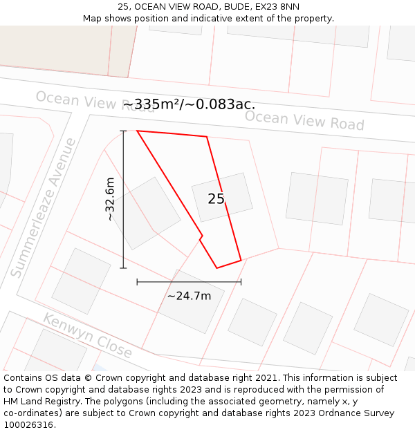 25, OCEAN VIEW ROAD, BUDE, EX23 8NN: Plot and title map