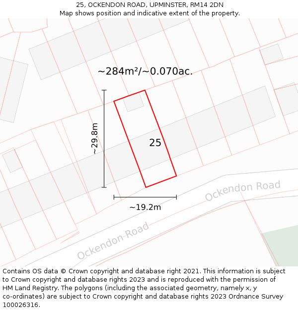 25, OCKENDON ROAD, UPMINSTER, RM14 2DN: Plot and title map