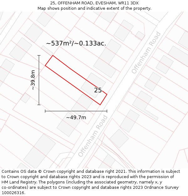 25, OFFENHAM ROAD, EVESHAM, WR11 3DX: Plot and title map
