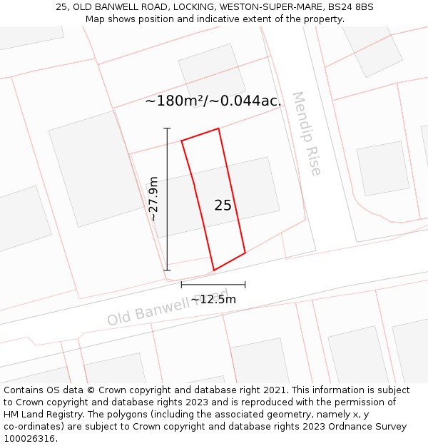 25, OLD BANWELL ROAD, LOCKING, WESTON-SUPER-MARE, BS24 8BS: Plot and title map