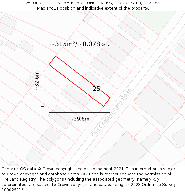 25, OLD CHELTENHAM ROAD, LONGLEVENS, GLOUCESTER, GL2 0AS: Plot and title map