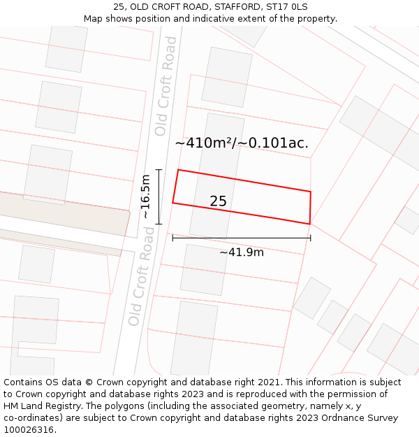 25, OLD CROFT ROAD, STAFFORD, ST17 0LS: Plot and title map