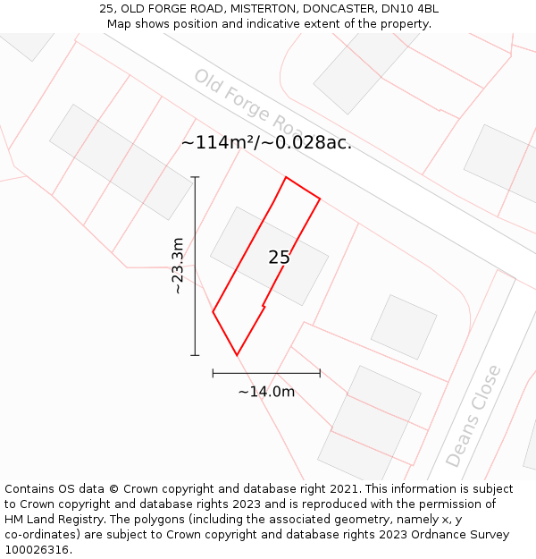 25, OLD FORGE ROAD, MISTERTON, DONCASTER, DN10 4BL: Plot and title map