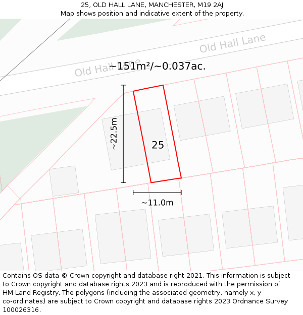 25, OLD HALL LANE, MANCHESTER, M19 2AJ: Plot and title map