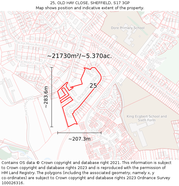 25, OLD HAY CLOSE, SHEFFIELD, S17 3GP: Plot and title map
