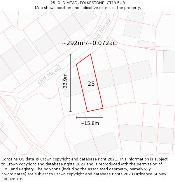 25, OLD MEAD, FOLKESTONE, CT19 5UR: Plot and title map
