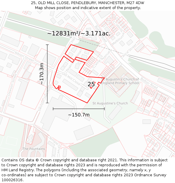 25, OLD MILL CLOSE, PENDLEBURY, MANCHESTER, M27 4DW: Plot and title map