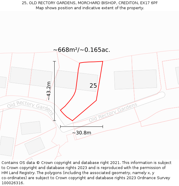 25, OLD RECTORY GARDENS, MORCHARD BISHOP, CREDITON, EX17 6PF: Plot and title map