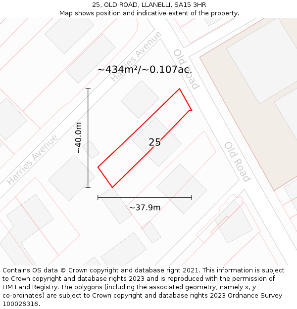 25, OLD ROAD, LLANELLI, SA15 3HR: Plot and title map