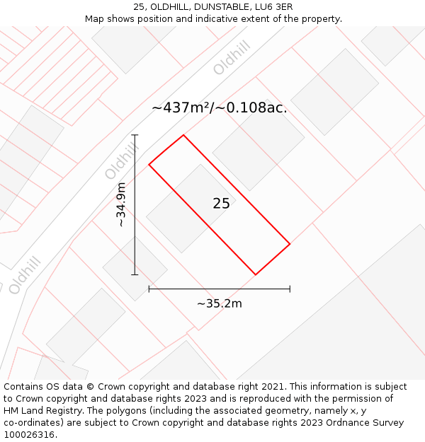 25, OLDHILL, DUNSTABLE, LU6 3ER: Plot and title map