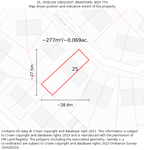 25, ONSLOW CRESCENT, BRADFORD, BD4 7TG: Plot and title map