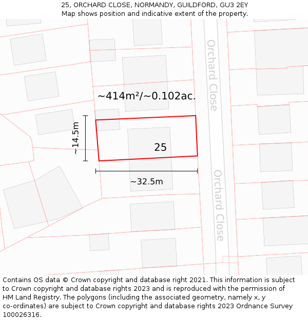 25, ORCHARD CLOSE, NORMANDY, GUILDFORD, GU3 2EY: Plot and title map