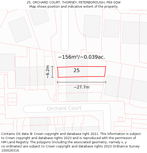 25, ORCHARD COURT, THORNEY, PETERBOROUGH, PE6 0QW: Plot and title map