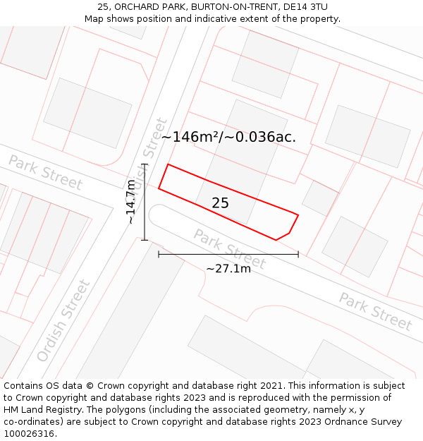 25, ORCHARD PARK, BURTON-ON-TRENT, DE14 3TU: Plot and title map