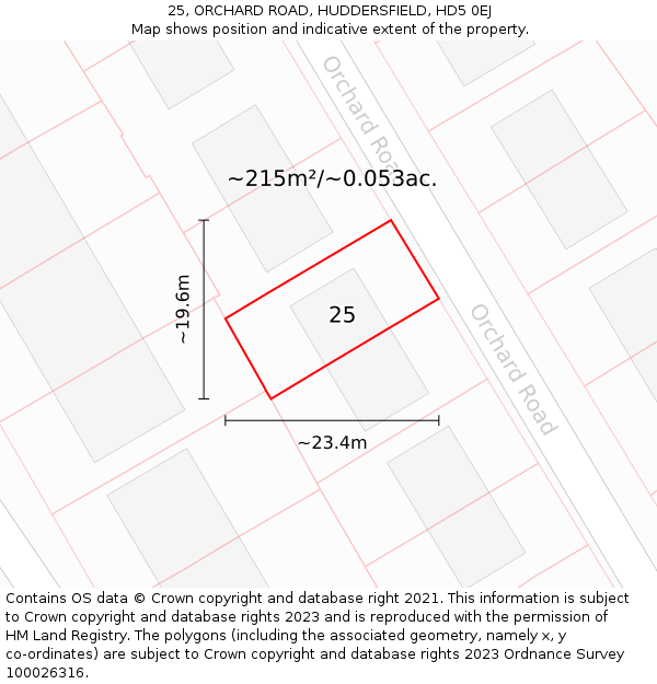 25, ORCHARD ROAD, HUDDERSFIELD, HD5 0EJ: Plot and title map
