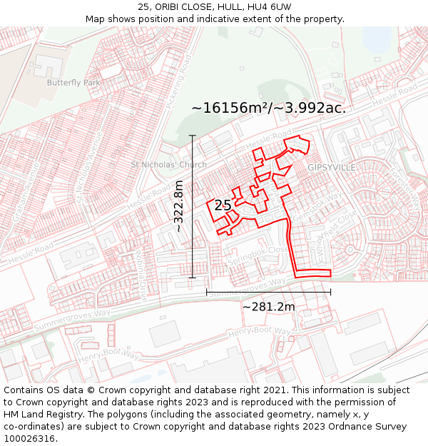25, ORIBI CLOSE, HULL, HU4 6UW: Plot and title map