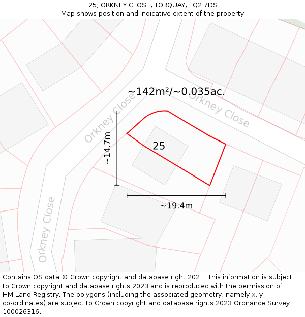 25, ORKNEY CLOSE, TORQUAY, TQ2 7DS: Plot and title map