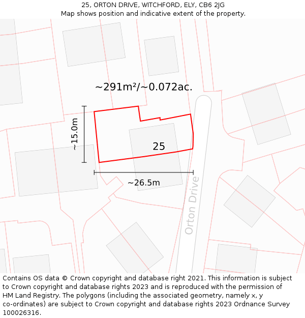 25, ORTON DRIVE, WITCHFORD, ELY, CB6 2JG: Plot and title map