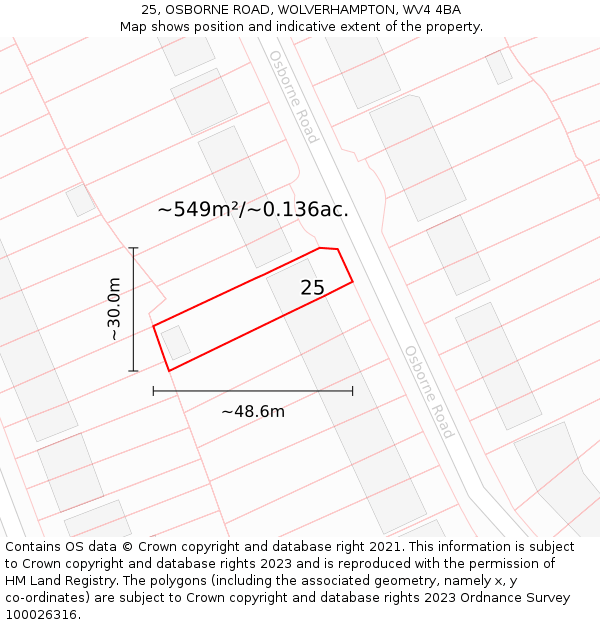 25, OSBORNE ROAD, WOLVERHAMPTON, WV4 4BA: Plot and title map