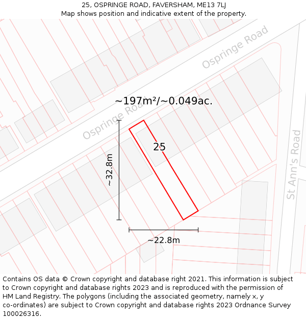 25, OSPRINGE ROAD, FAVERSHAM, ME13 7LJ: Plot and title map