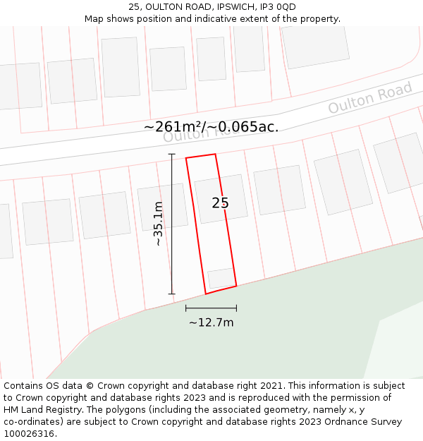 25, OULTON ROAD, IPSWICH, IP3 0QD: Plot and title map
