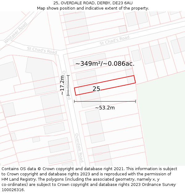 25, OVERDALE ROAD, DERBY, DE23 6AU: Plot and title map