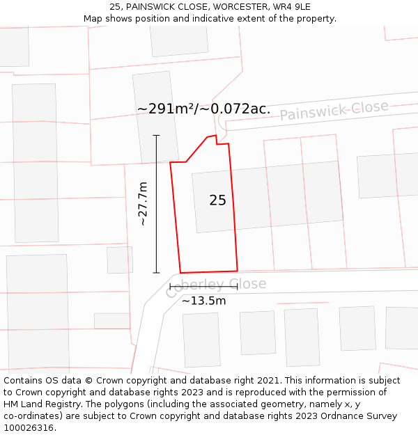 25, PAINSWICK CLOSE, WORCESTER, WR4 9LE: Plot and title map