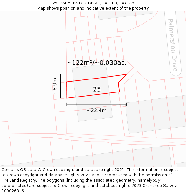 25, PALMERSTON DRIVE, EXETER, EX4 2JA: Plot and title map