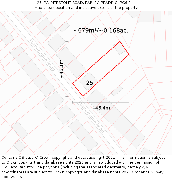 25, PALMERSTONE ROAD, EARLEY, READING, RG6 1HL: Plot and title map
