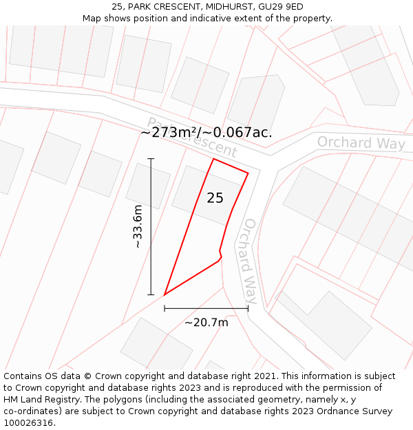 25, PARK CRESCENT, MIDHURST, GU29 9ED: Plot and title map
