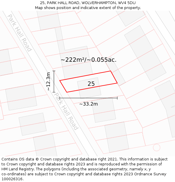 25, PARK HALL ROAD, WOLVERHAMPTON, WV4 5DU: Plot and title map