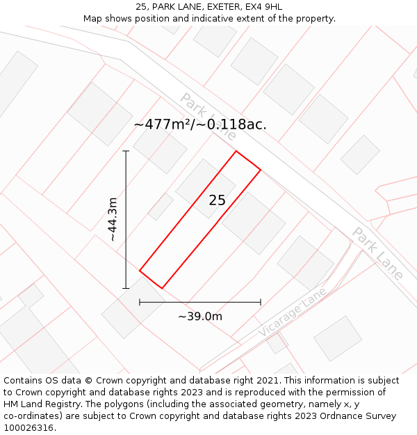 25, PARK LANE, EXETER, EX4 9HL: Plot and title map