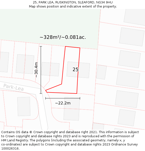 25, PARK LEA, RUSKINGTON, SLEAFORD, NG34 9HU: Plot and title map