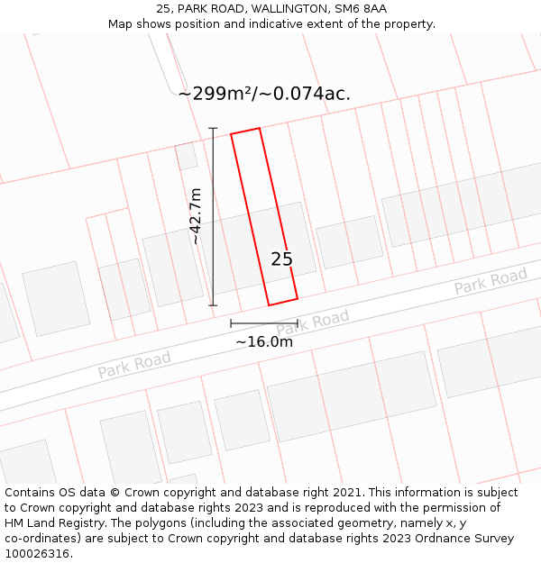 25, PARK ROAD, WALLINGTON, SM6 8AA: Plot and title map