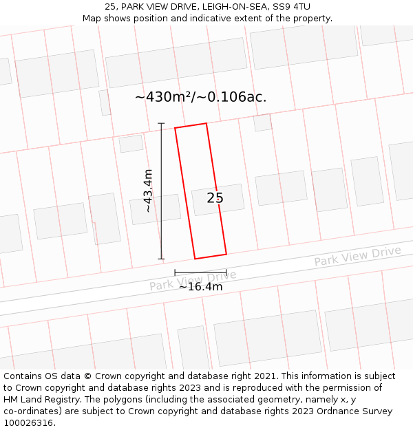 25, PARK VIEW DRIVE, LEIGH-ON-SEA, SS9 4TU: Plot and title map