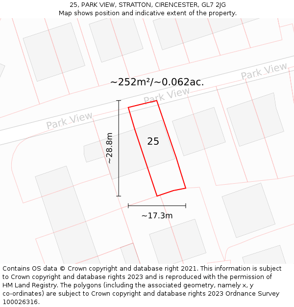 25, PARK VIEW, STRATTON, CIRENCESTER, GL7 2JG: Plot and title map