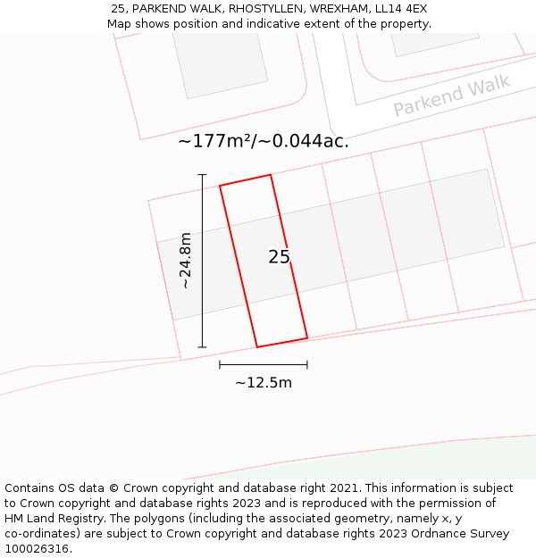 25, PARKEND WALK, RHOSTYLLEN, WREXHAM, LL14 4EX: Plot and title map
