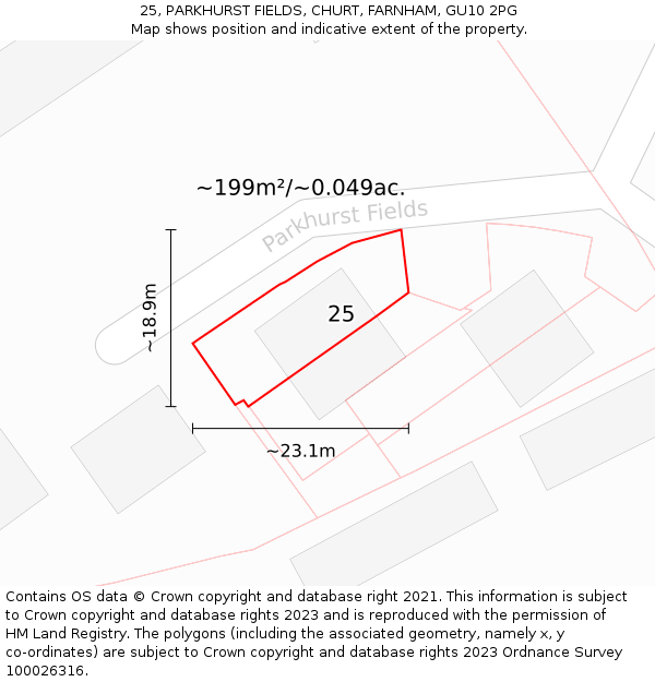 25, PARKHURST FIELDS, CHURT, FARNHAM, GU10 2PG: Plot and title map